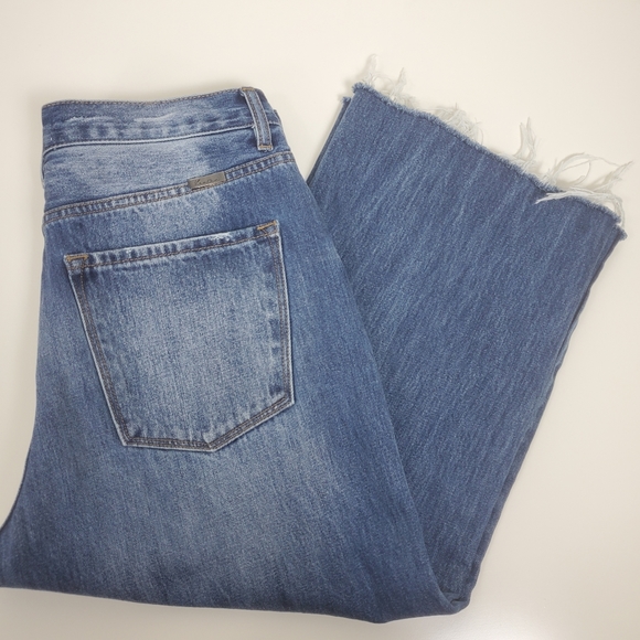 Kancan high waist button fly factory distressed raw hem cropped jeans size 11/29 - Picture 12 of 14